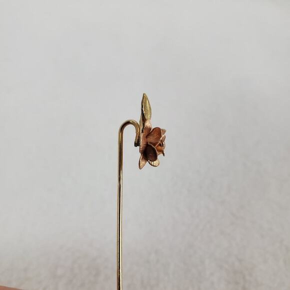 KREMENTZ Vintage 3-Tone Goldtone Flower Leaves Stick Pin - Picture 5 of 8